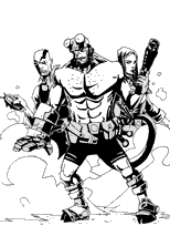 coloriage hellboy accompagne de ses amis